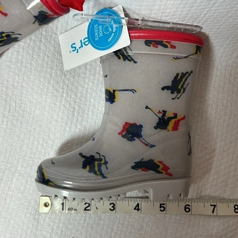 Carter's Prime Rain Boots Grey Hockey Print Galoshes‎ Spring Puddles Toddler 5M